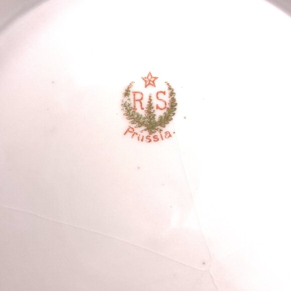 ANTIQUE RS PRUSSIA 1900 Serving Bowl Ribbed Mold With Roses on Green 9in*2.5 in - Picture 8 of 8